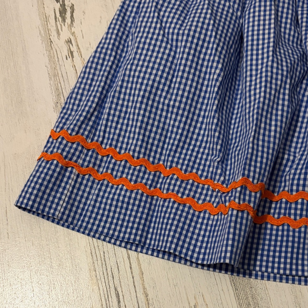 Banana Split Pumpkin Farm Gingham Kids Smocked Dress with Tractor Design - Picture 4 of 9